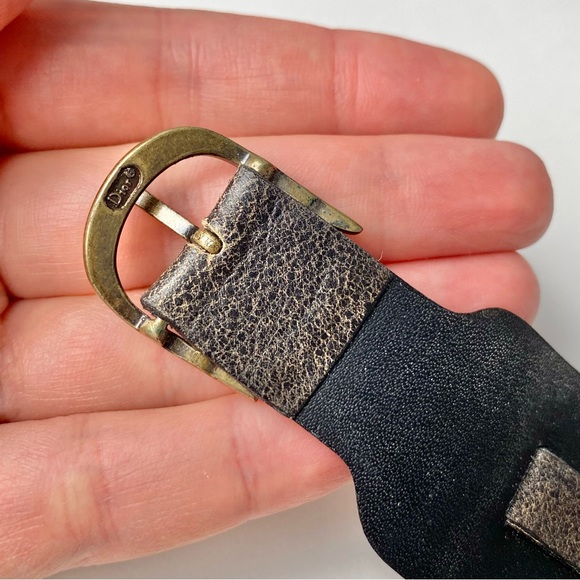 VTG Christian Dior Brown Leather Bronze Saddle D Charm Belt Buckle Logo Bracelet - Picture 6 of 15